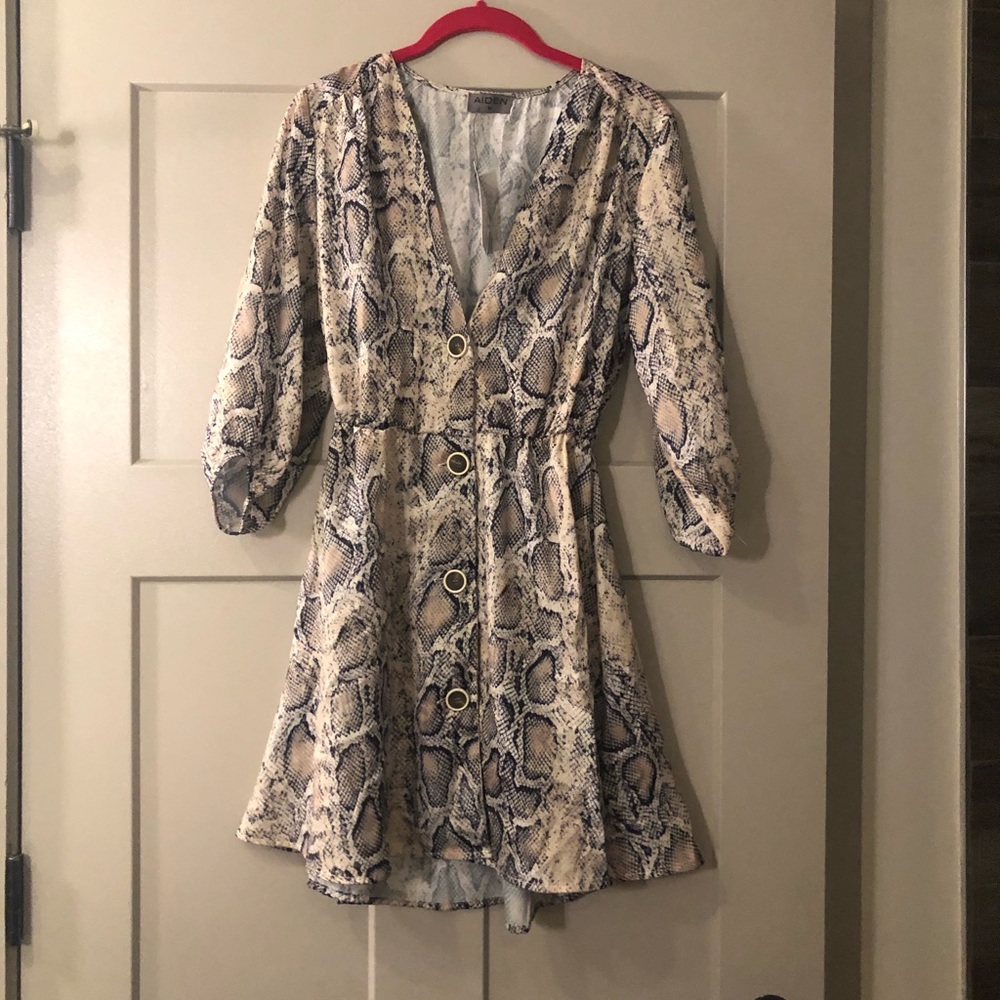 Snakeskin Print Long Sleeve Dress